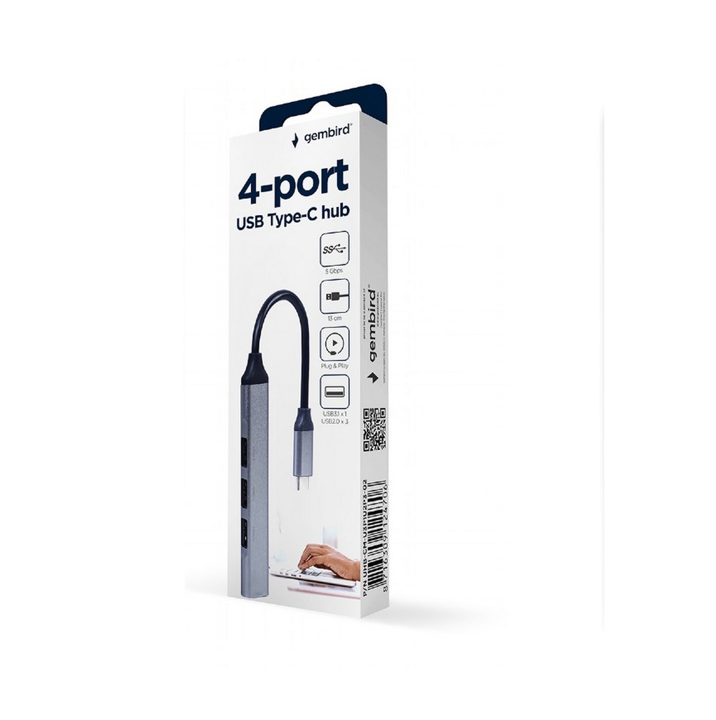 Gembird hub 4-port usb 1 ingresso 3.0 e 3 usb 2.0 con uscita type-c