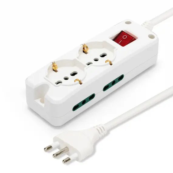 Multipresa a 6 vie 2 Shuko e 4 Bipasso 16A con interruttore, 1,5m