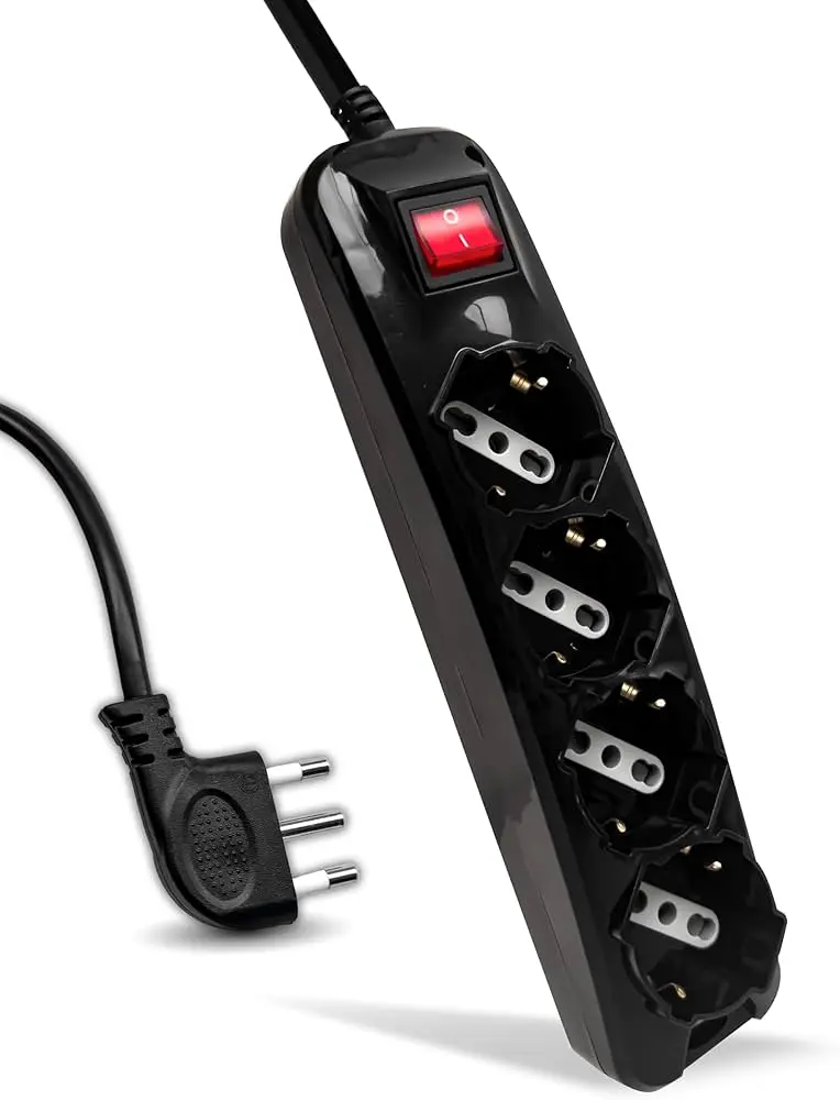 Multipresa a 4 vie Bipasso/Shuko con interruttore 16A , nera 1,5m