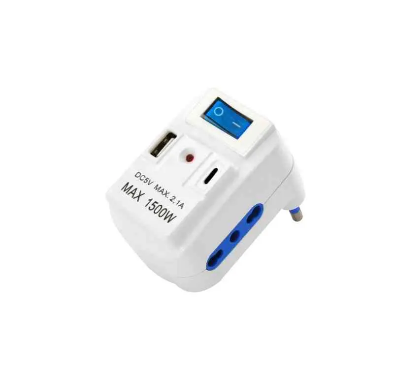 Adattatore salva spazio 16A 4Vie 1 USB-C , 1 USB-A 2 Bipasso