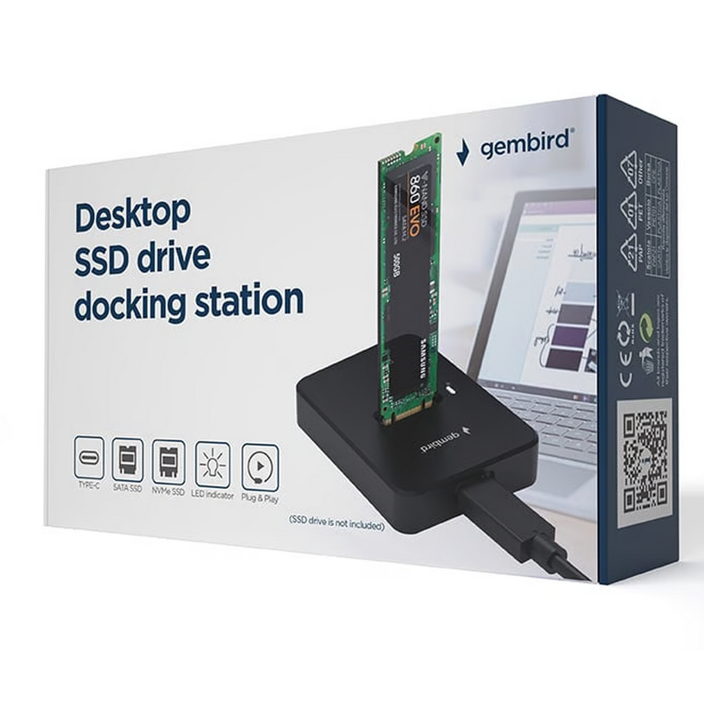 Docking Station SSD Gembird DD-U3M2 Desktop USB Type-C M.2 SATA & NVME nero