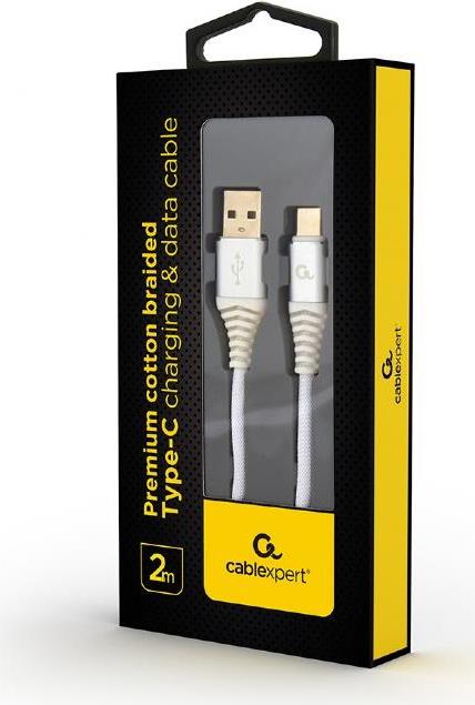 Cablexpert Cavo dati e di ricarica premium type-c 2m, cotone bianco