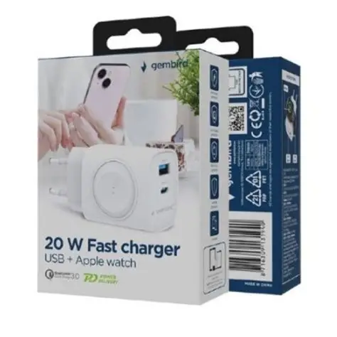Gembird Caricabatterie rapido ingresso USB & Type-C 20 W 3.0 , anche per smartwatch, Bianco 