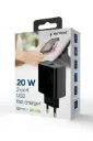 Gembird Caricatore rapido USB a 2 porte da 20 W 1 USB e 1 type-c 3.0 , nero