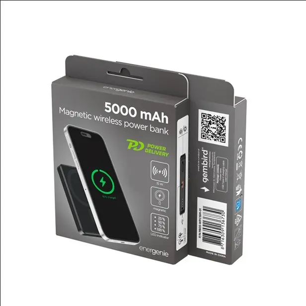 Gembird Powerbank wireless magnetico da 15 W, 5000 mAh, nero