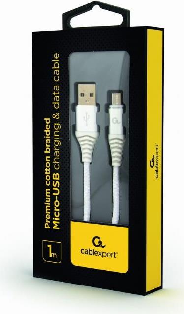 Cablexpert Premium Cavo telato Micro-USB 1 m silver/white