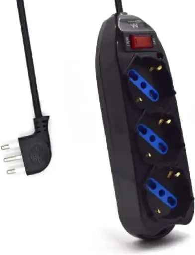 [ES135] Multipresa a 3 vie Bipasso/Shuko 16A con interuttore, nero 1,5m