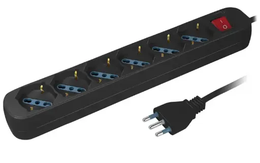 [ES095] Multipresa a 6 vie Shuko/Bipasso 16A con interuttore, nero 1,5m