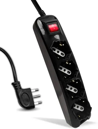 [ES094] Multipresa a 4 vie Bipasso/Shuko con interruttore 16A , nera 1,5m