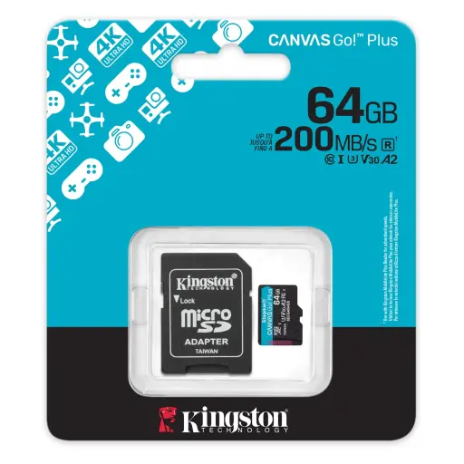 [SDCG4/64GB] Kingston Micro SD con Adat. 64GB C10 u3 v30 A2 200MB/s