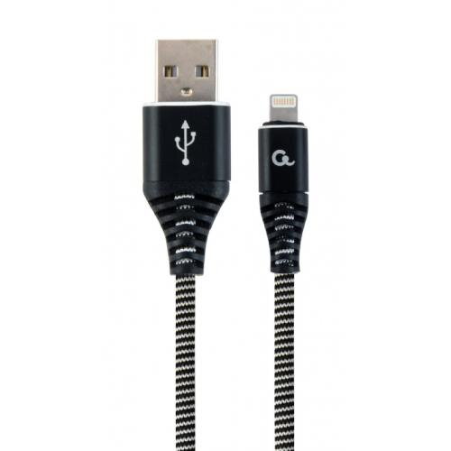 [CC-USB2B-AMmBM-1M BW] Cablexpert Cavo premium in cotone telato Micro-USB charging and data cable, 1 m silver/white