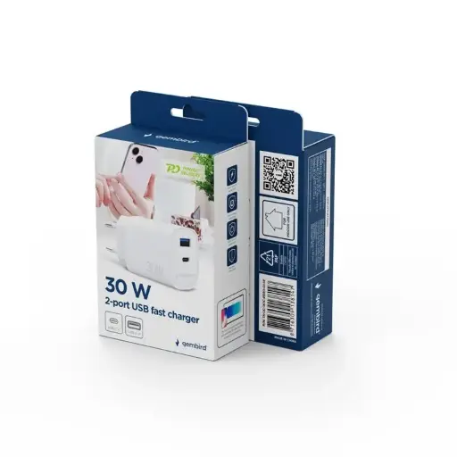 [TA-UC-1A1C-PD30-01-W] Gembird Caricatore rapido USB a 2 porte da 30 W