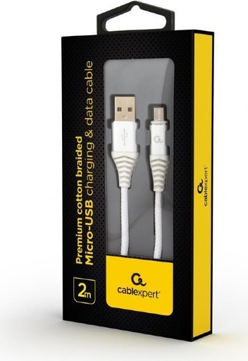 [CC-USB2B-AMmBM-2M BW2] Cablexpert Cavo Premium telato Micro-USB charging and data cable, 2 m, silver/white