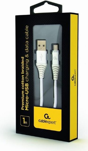 [CC-USB2B-AMmBM-1M-BW2] Cablexpert Premium Cavo telato Micro-USB 1 m silver/white